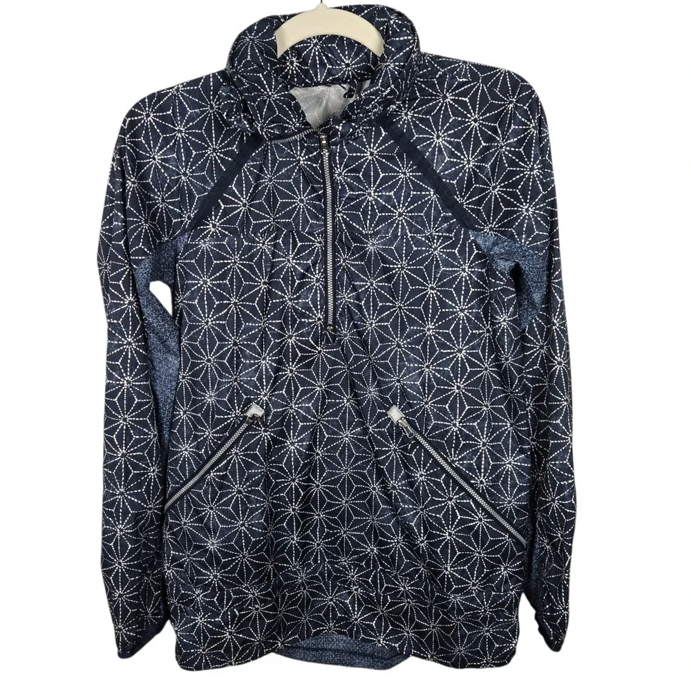 Lululemon Navy Blue Geometric Starburst Half Zip Windbreaker Jacket Size 4